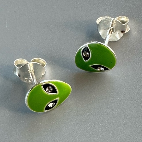 Sterling Silver Alien Stud Earrings - Picture 10 of 13